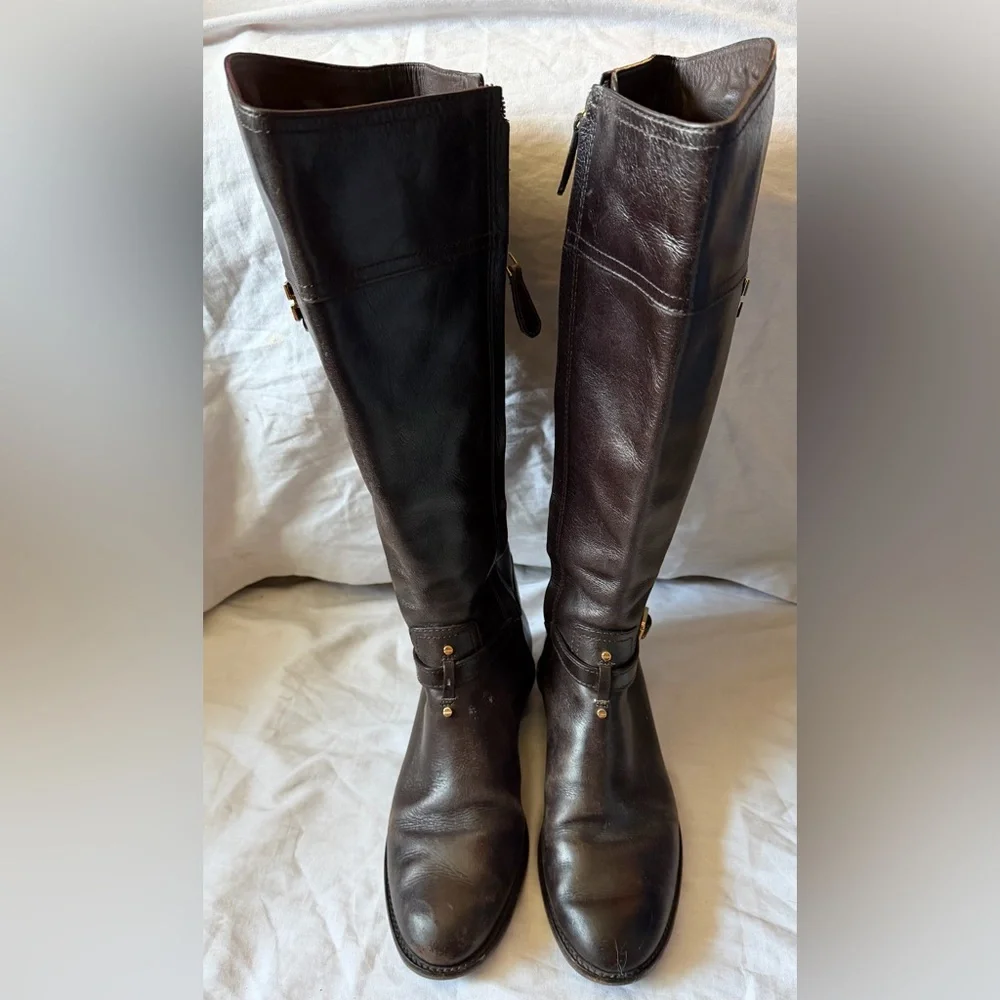 Women's Tory Burch Eloise Brown Leather Riding Tall Boots Size 9M